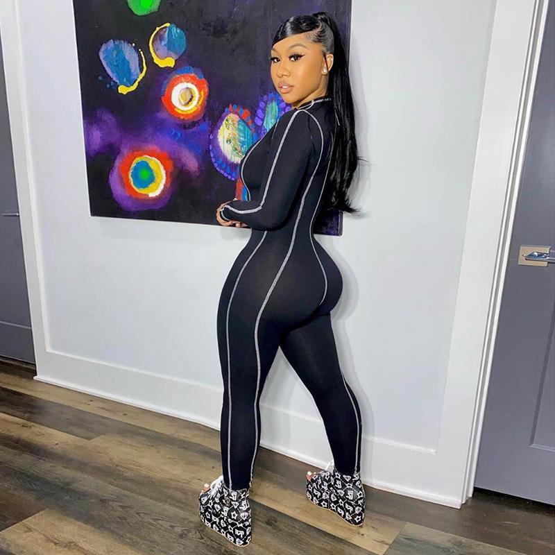 European and American alphabet print sexy zipper jumpsuit