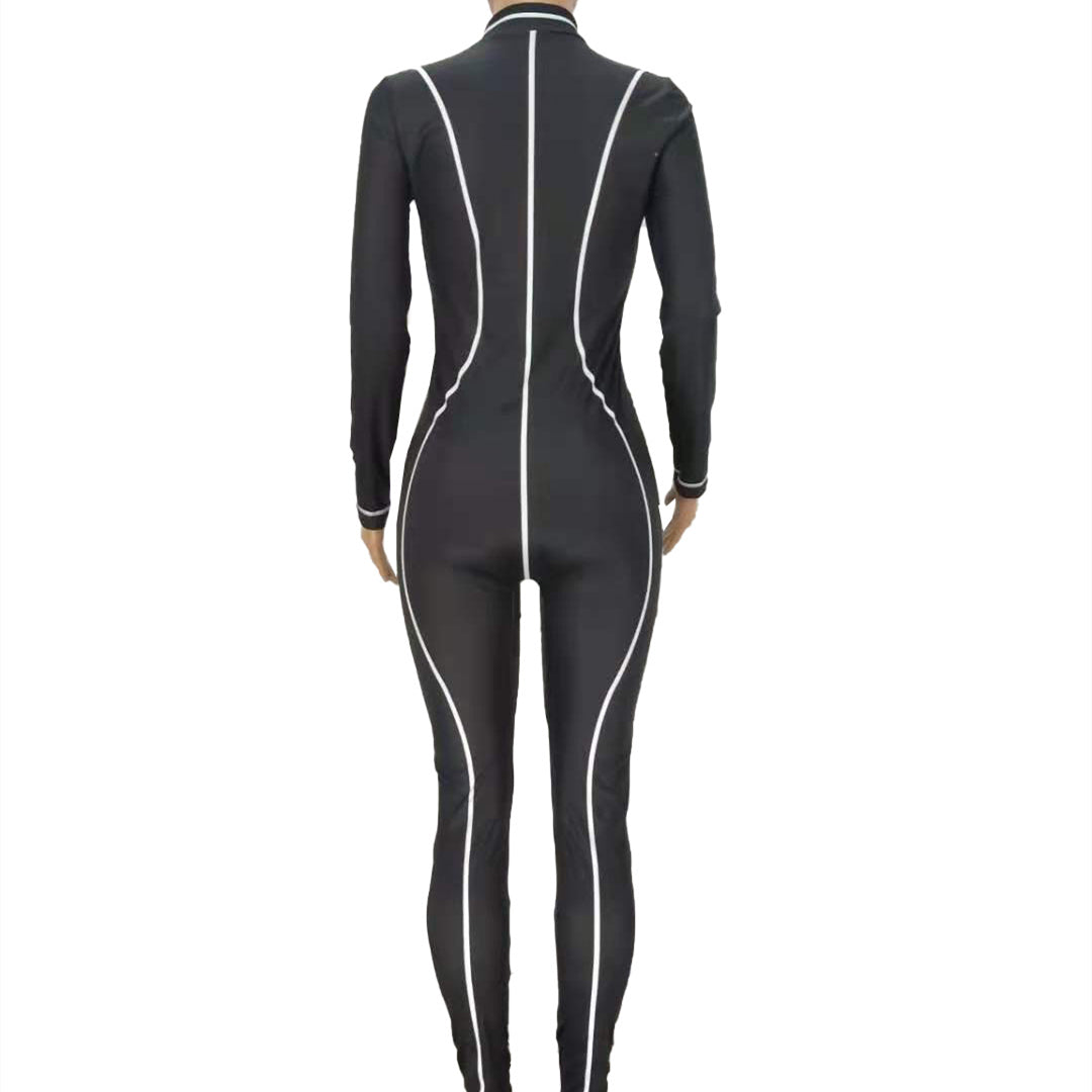 European and American alphabet print sexy zipper jumpsuit