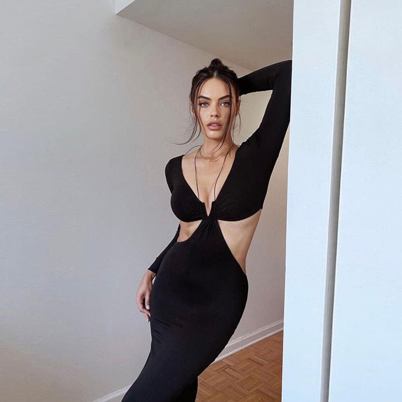 Chic Long Sleeve Halter Maxi Dresses