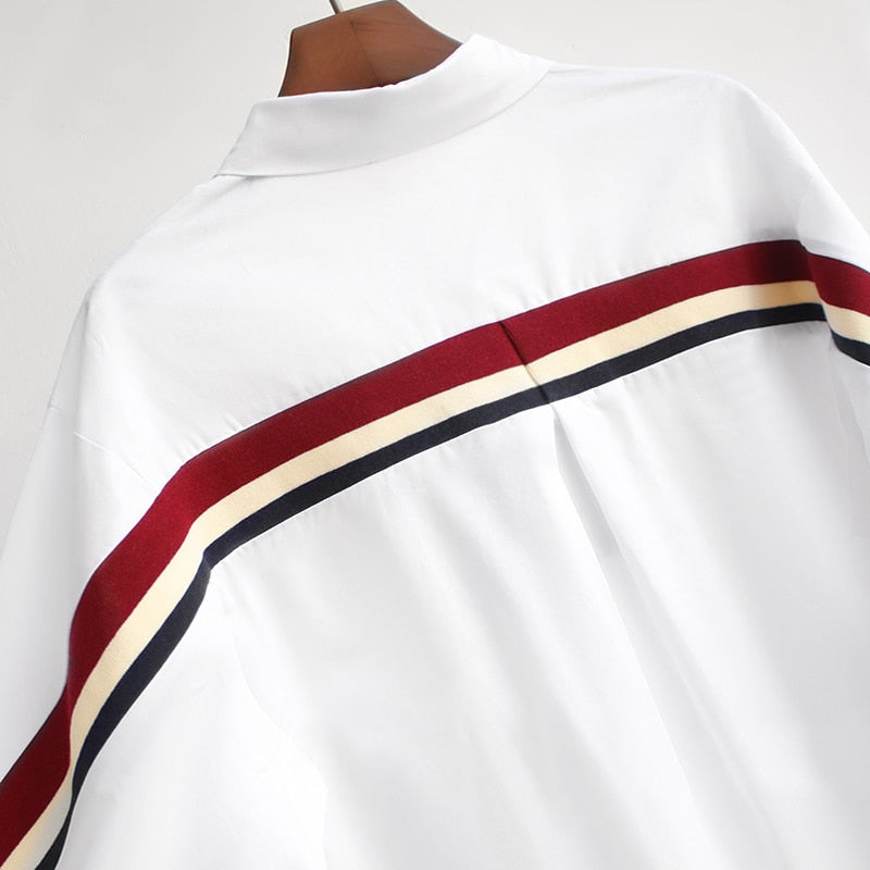 White Loose Button Up Stripe Bandage Shirt
