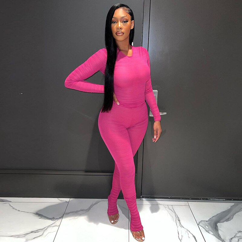 Two Piece Sets Women Autumn Solid Pencil Pant Suits Skinny Casual Pullover Tops & Elastic Leggings All-match Clothes