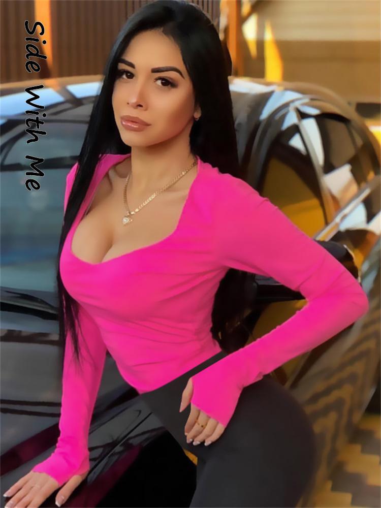 Side with Me 2022 Summer O Neck Solid Color Bodycon Sexy Women's Bodysuit Long Sleeve Club Y2K Body Suit Overalls for Women