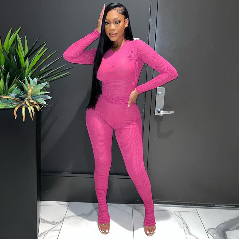 Two Piece Sets Women Autumn Solid Pencil Pant Suits Skinny Casual Pullover Tops & Elastic Leggings All-match Clothes