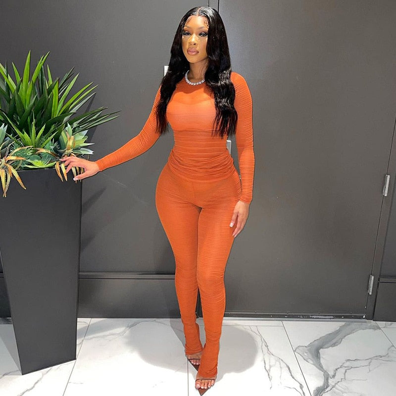 Two Piece Sets Women Autumn Solid Pencil Pant Suits Skinny Casual Pullover Tops & Elastic Leggings All-match Clothes