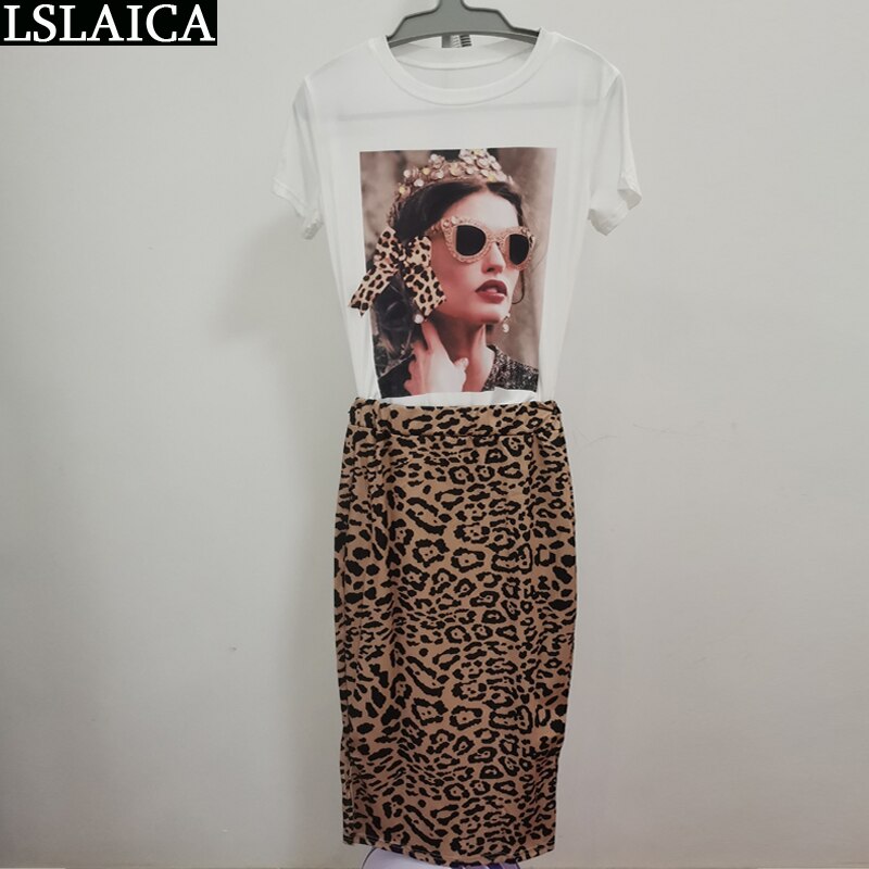 Two Peice Set For Women Casual O-Neck T Shirt& Skirt Set Fashion Leopard Print Office Women Set Elegance Skinny Ropa Femenina