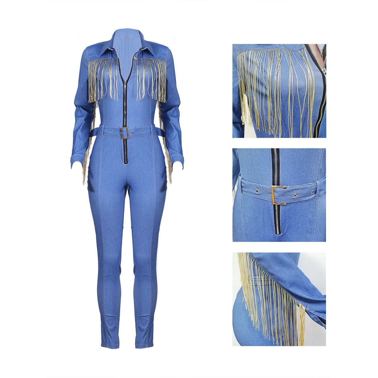 Fringed denim jumpsuit