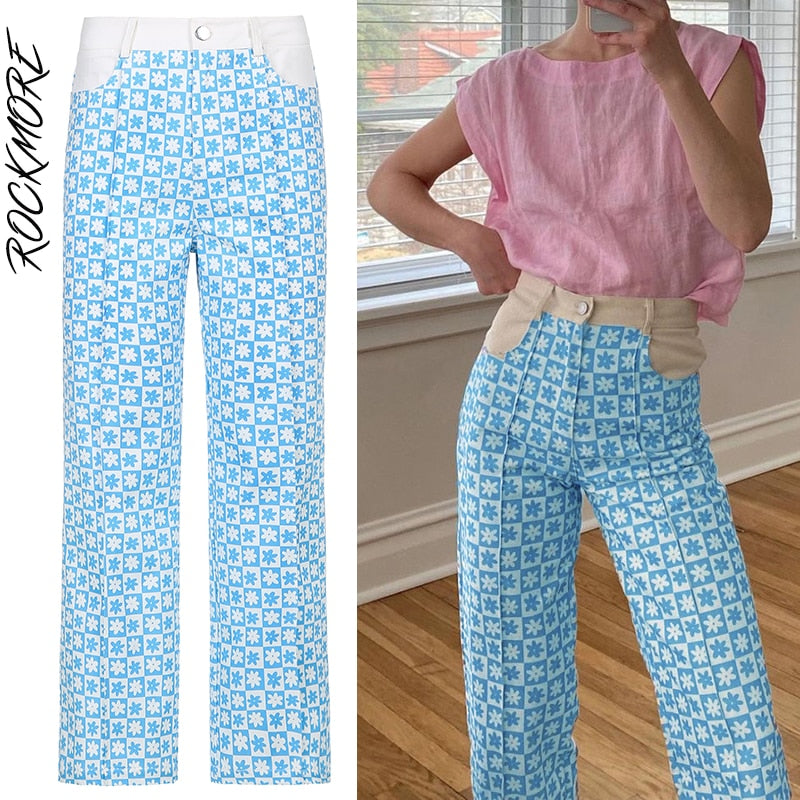 Rockmore Zebra Pattern High Waist Jeans