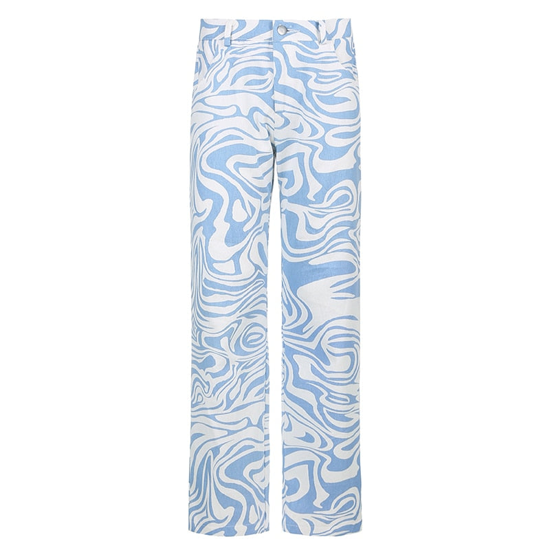 Rockmore Zebra Pattern High Waist Jeans