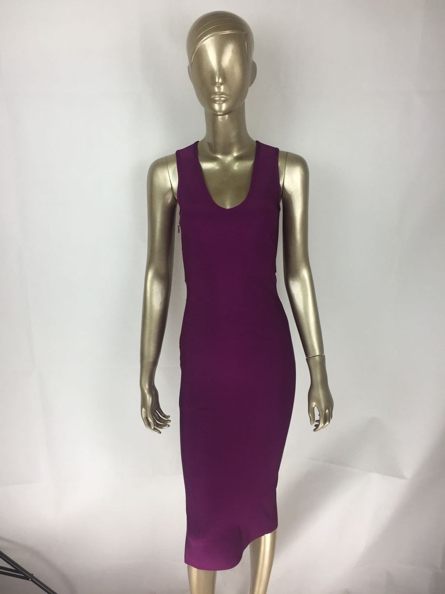Free Shipping Top Quality Sexy V Neck Button Split Black Purple Bandage Dress 2021 Knitted Elastic Elegant Evening Party Dress