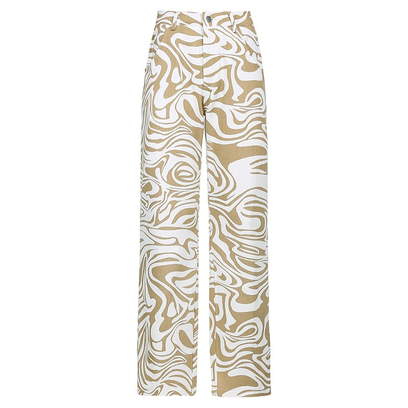 Rockmore Zebra Pattern High Waist Jeans