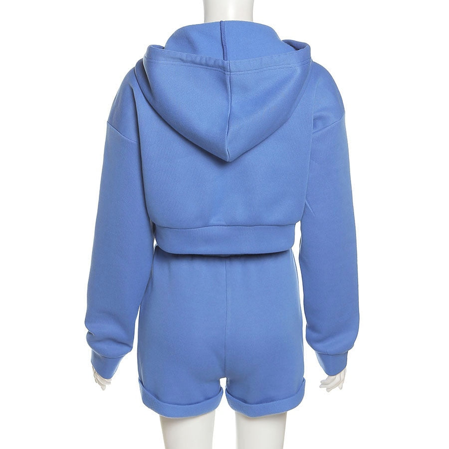 Sisterlinda Autumn Casual Sporty Women Tracksuit 2Piece Set Long Sleeve Zipper Hoodie Sweatshirt+Shorts Trend Slim Female Outfit