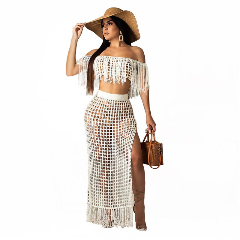 Knitted Two Piece Slash Neck Set