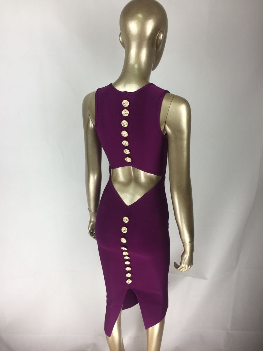 Free Shipping Top Quality Sexy V Neck Button Split Black Purple Bandage Dress 2021 Knitted Elastic Elegant Evening Party Dress
