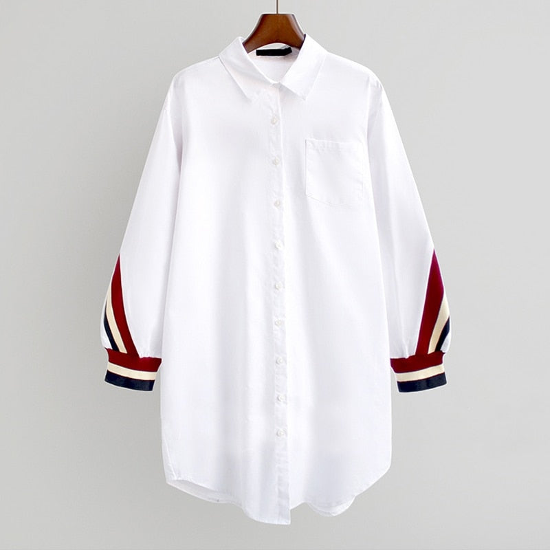 White Loose Button Up Stripe Bandage Shirt