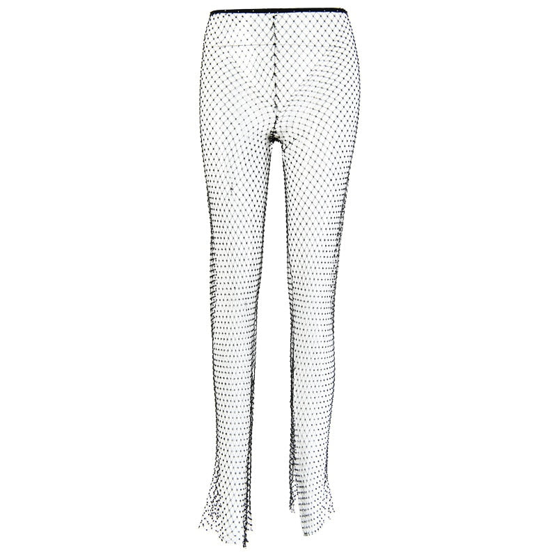 Hollow Out Fishnet Wide Leg Trousers