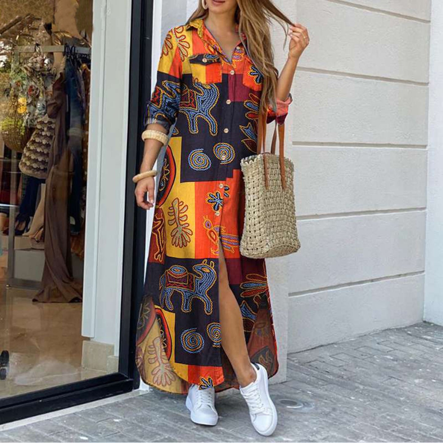 Women Stripe print Long Shirt Dress Fashion Boho Beach Button Big Maxi Dress 2023 New Letter Oversized Robe vestidos para mujer