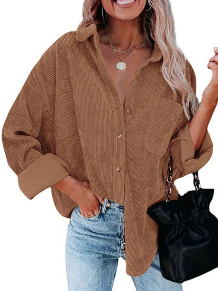 Spring Autumn Corduroy Jacket Woman Long Shirt Jacket Women Button Coat Jackets Women Fashion Overshirt Loose Coat Female 2023