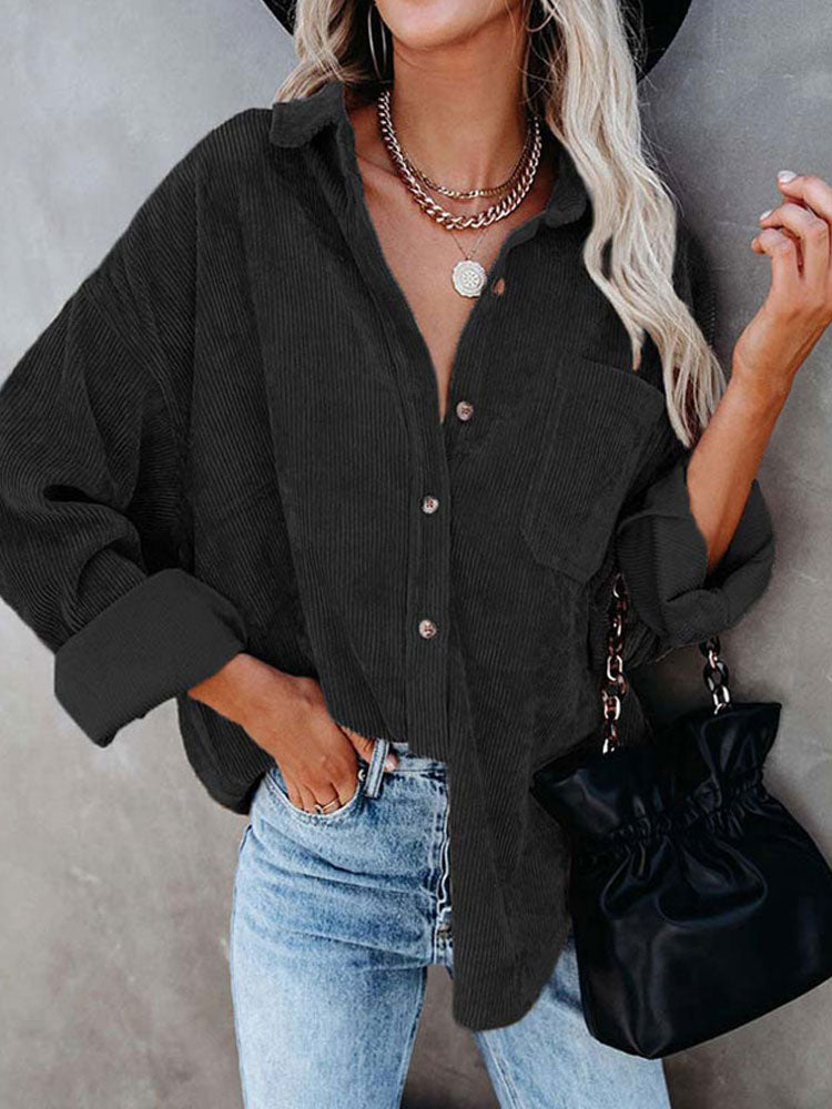 Spring Autumn Corduroy Jacket Woman Long Shirt Jacket Women Button Coat Jackets Women Fashion Overshirt Loose Coat Female 2023