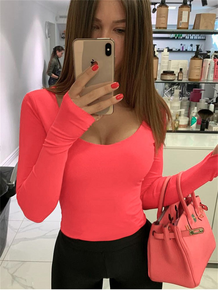 Side with Me 2022 Summer O Neck Solid Color Bodycon Sexy Women&#39;s Bodysuit Long Sleeve Club Y2K Body Suit Overalls for Women