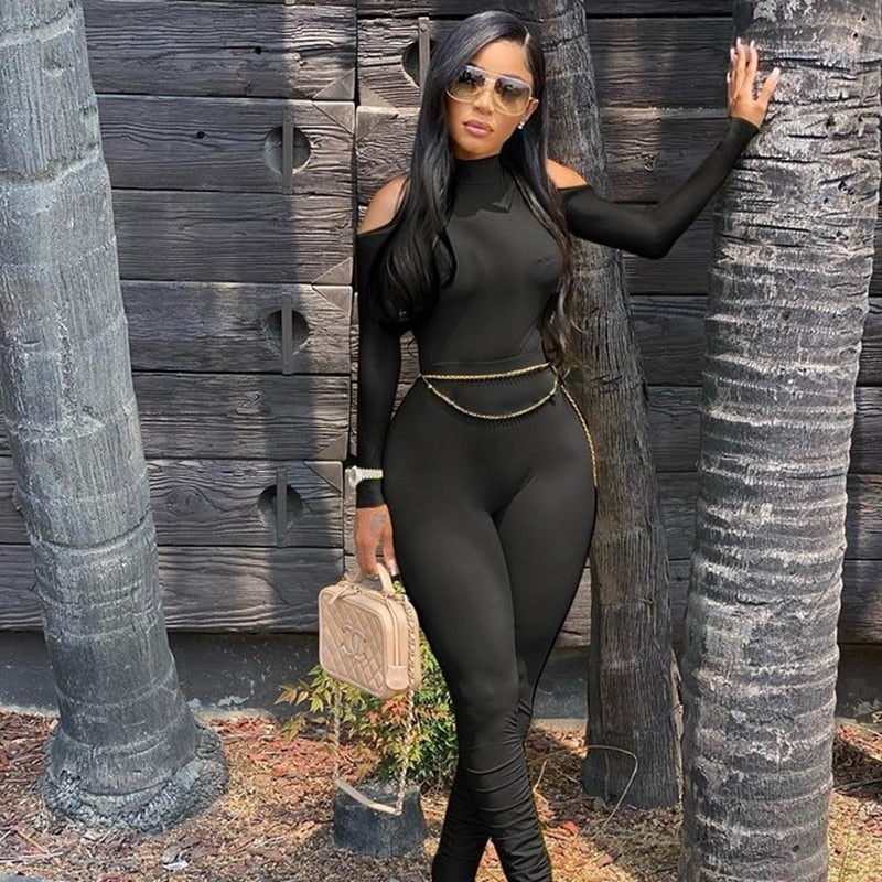 Bodycon Jumpsuit Long Sleeve Stacked One Piece