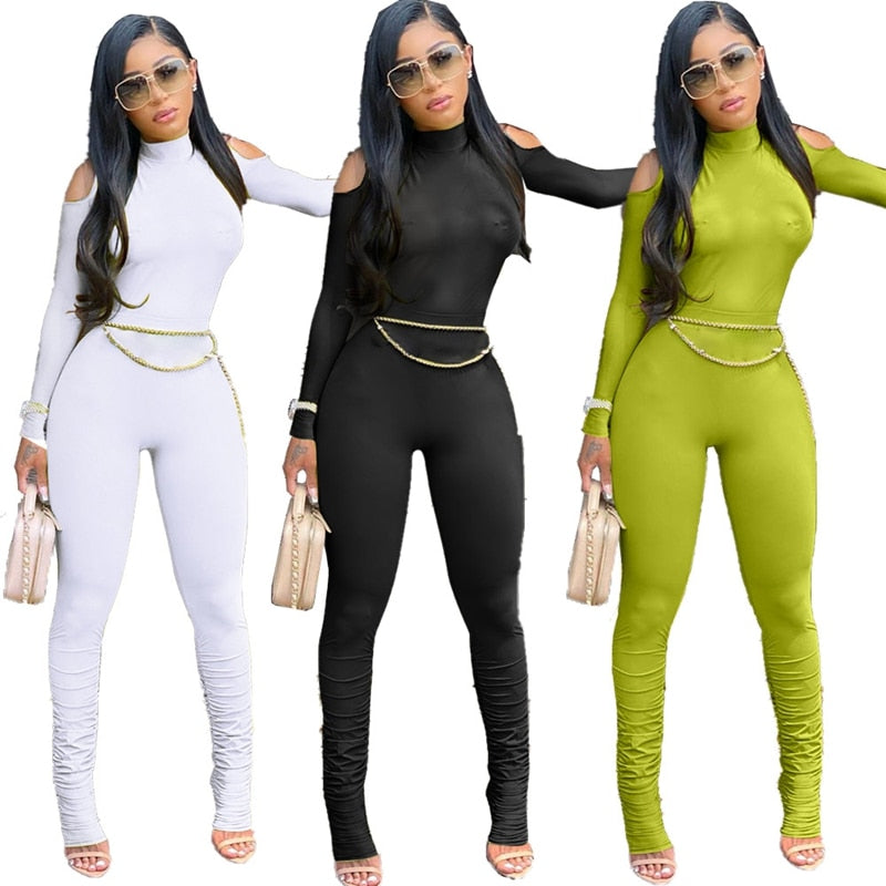 Bodycon Jumpsuit Long Sleeve Stacked One Piece