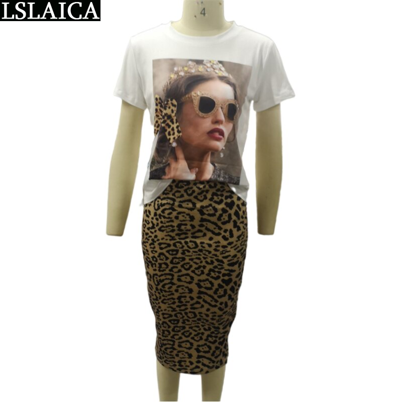 Two Peice Set For Women Casual O-Neck T Shirt&amp; Skirt Set Fashion Leopard Print Office Women Set Elegance Skinny Ropa Femenina