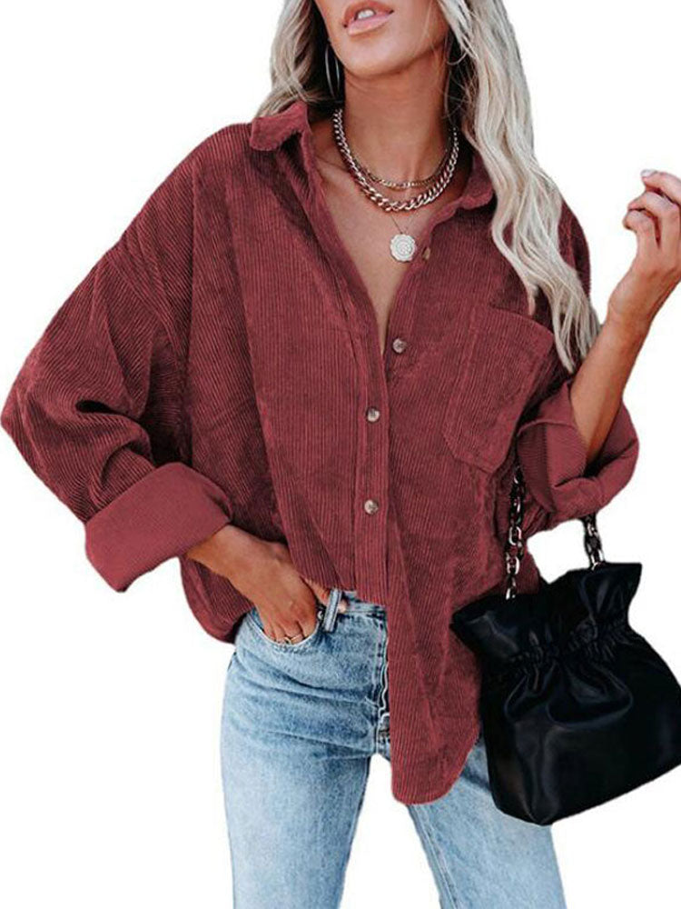 Spring Autumn Corduroy Jacket Woman Long Shirt Jacket Women Button Coat Jackets Women Fashion Overshirt Loose Coat Female 2023