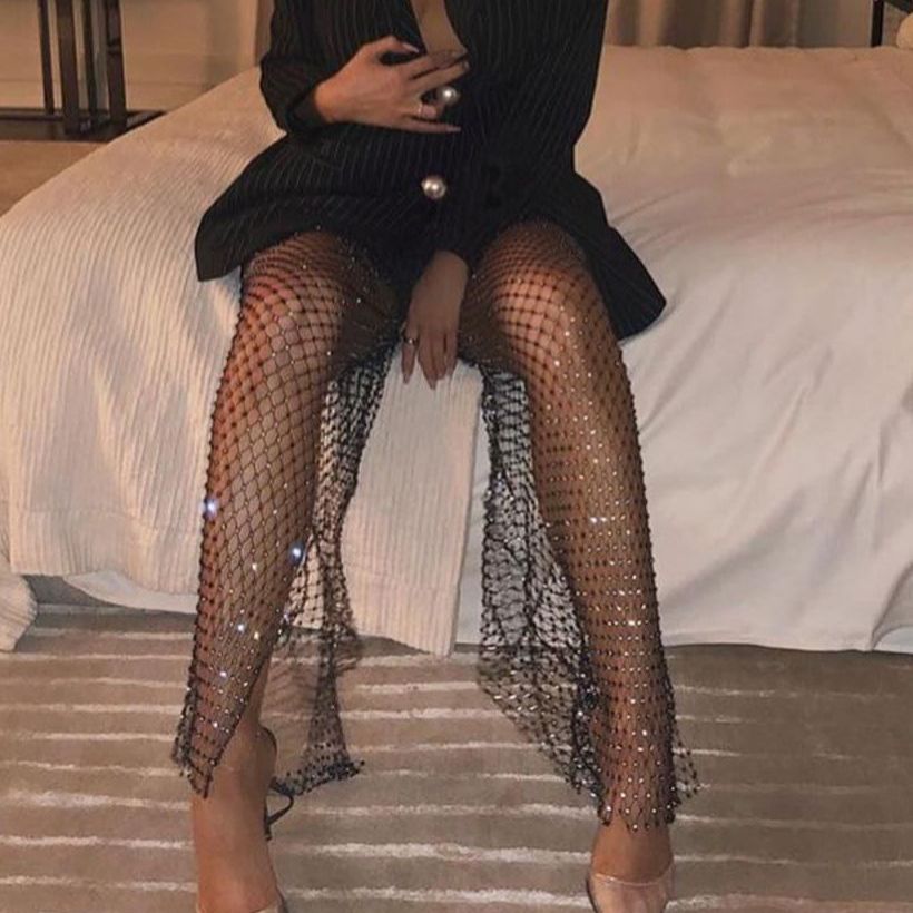 Hollow Out Fishnet Wide Leg Trousers