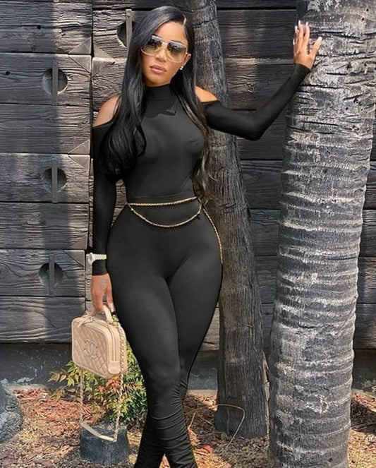 Bodycon Jumpsuit Long Sleeve Stacked One Piece