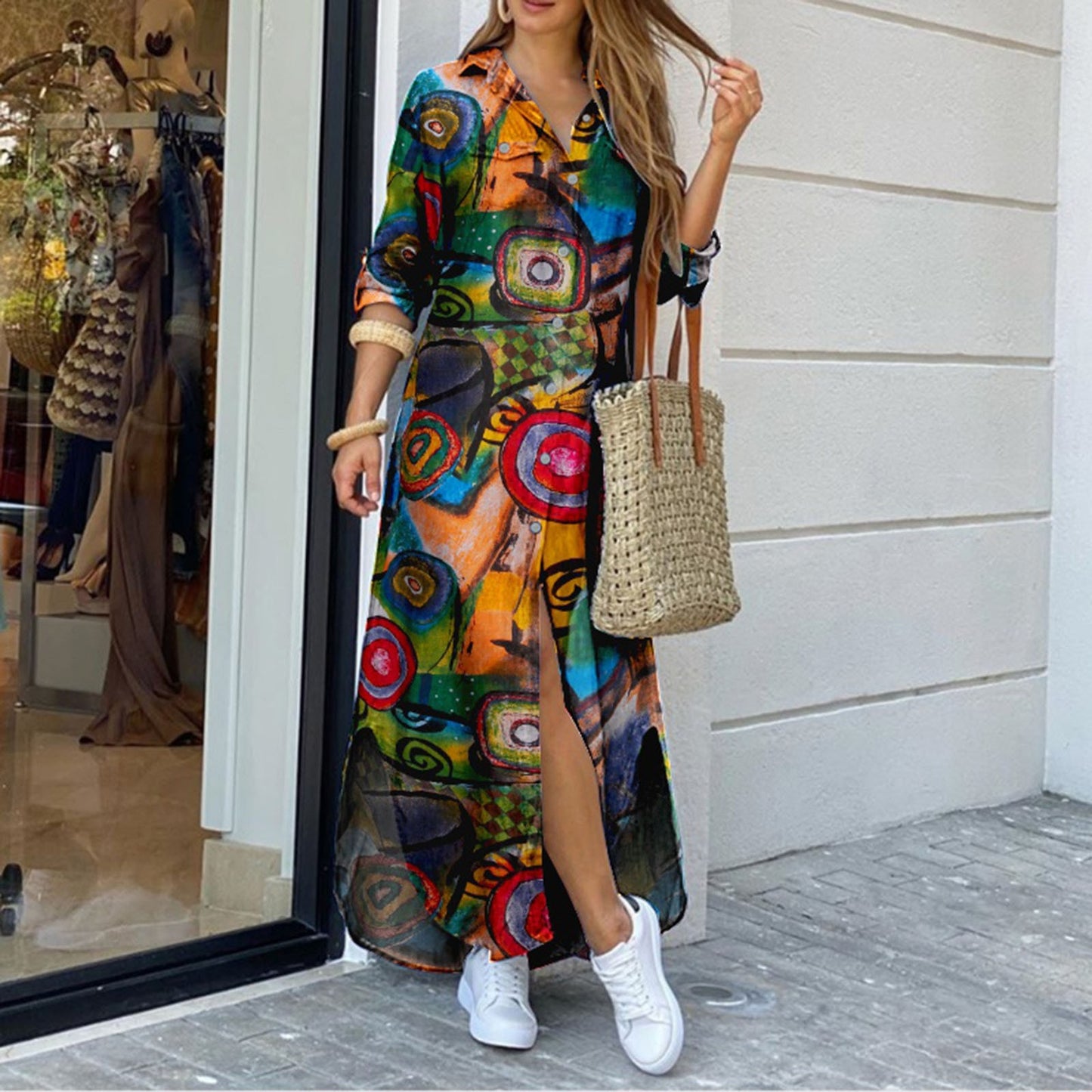 Women Stripe print Long Shirt Dress Fashion Boho Beach Button Big Maxi Dress 2023 New Letter Oversized Robe vestidos para mujer